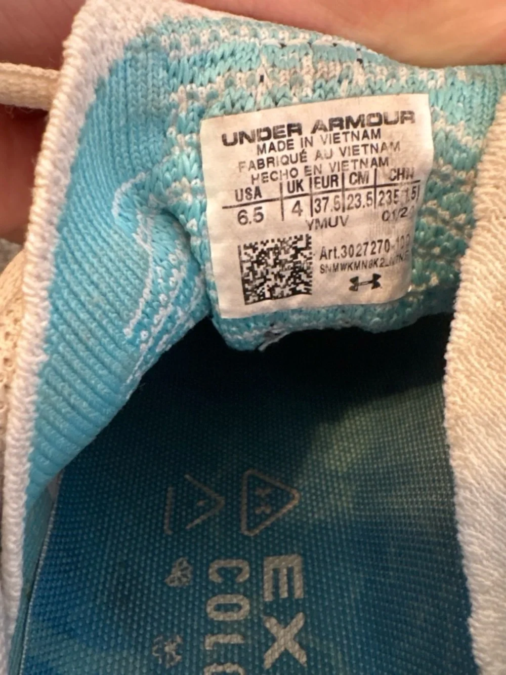 Under Armour Womens White Volleyball Shoes with Blue and Orange Accents